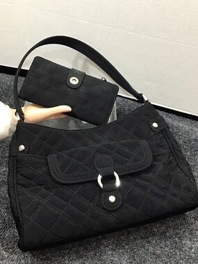 Vera Bradley Quilted Black Shoulder Bag with Matching Wallet